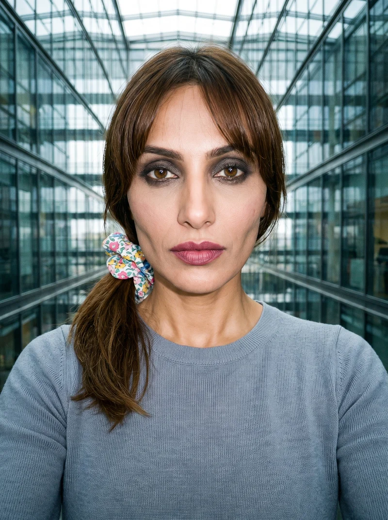 Floral Print Scrunchie, Selfie at Front, Clean Catalog lighting