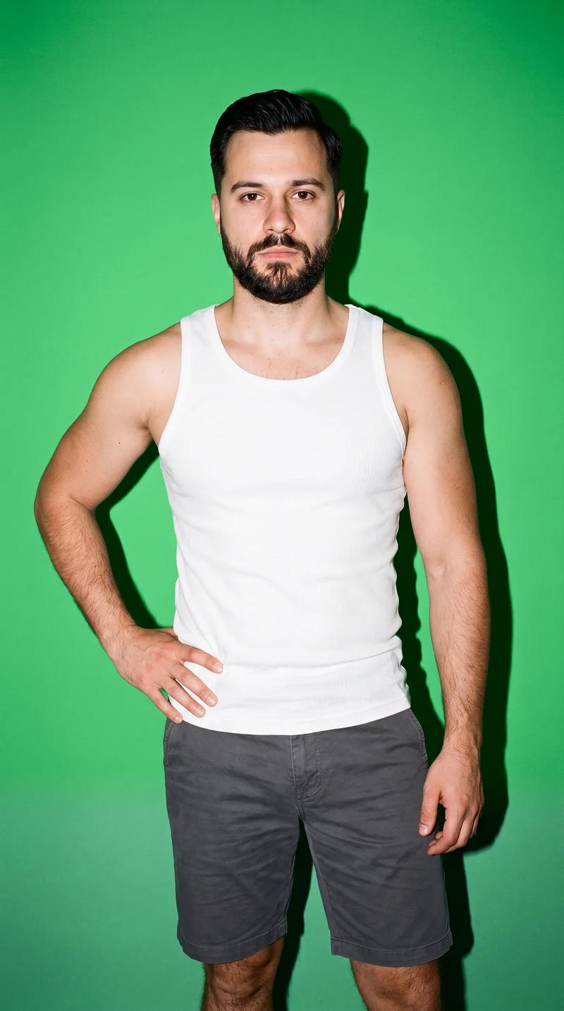 White Ribbed Vest, Three-quarter length at Front, Flash Editorial lighting