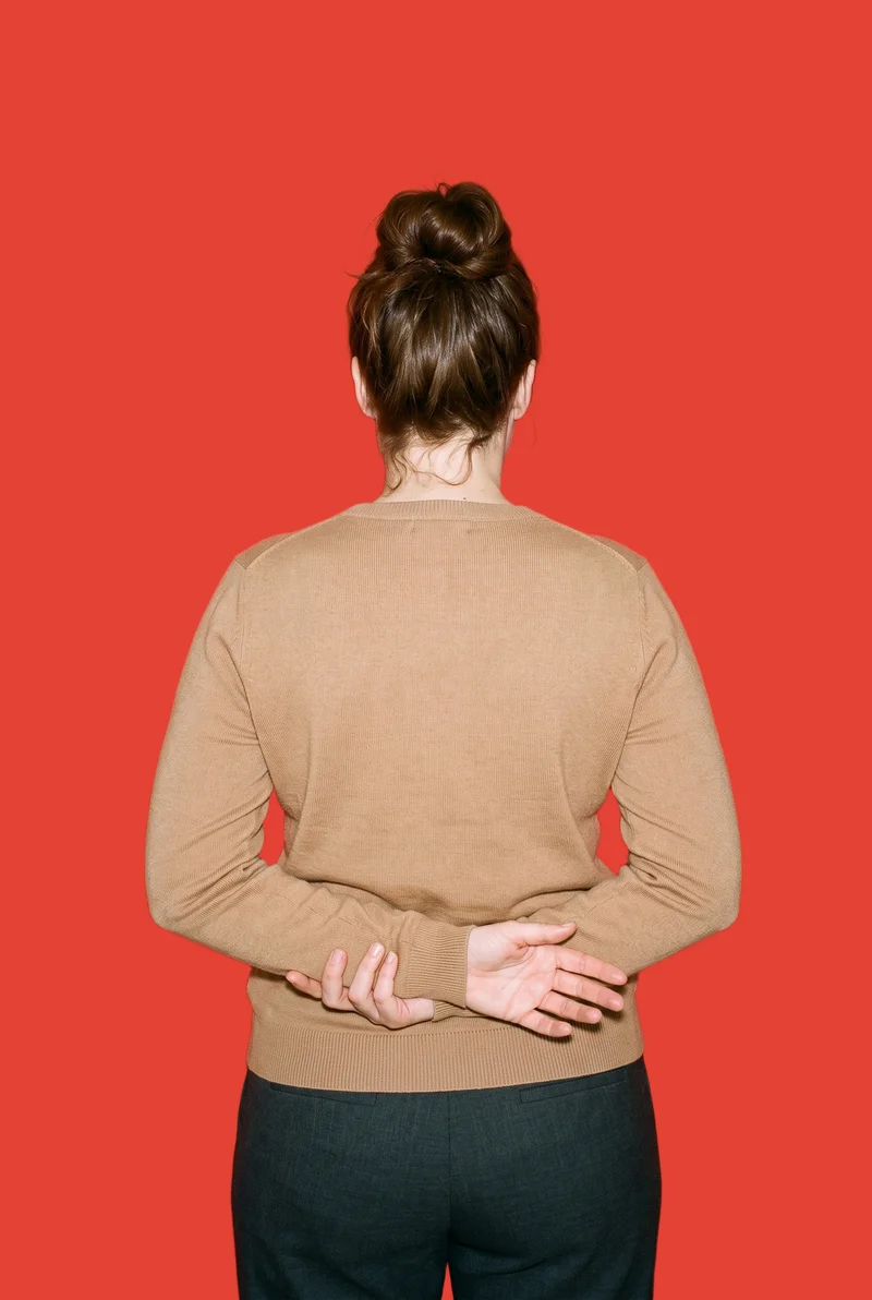 Women's Camel Cashmere Knit, Upper body at Back, Studio Cutout lighting