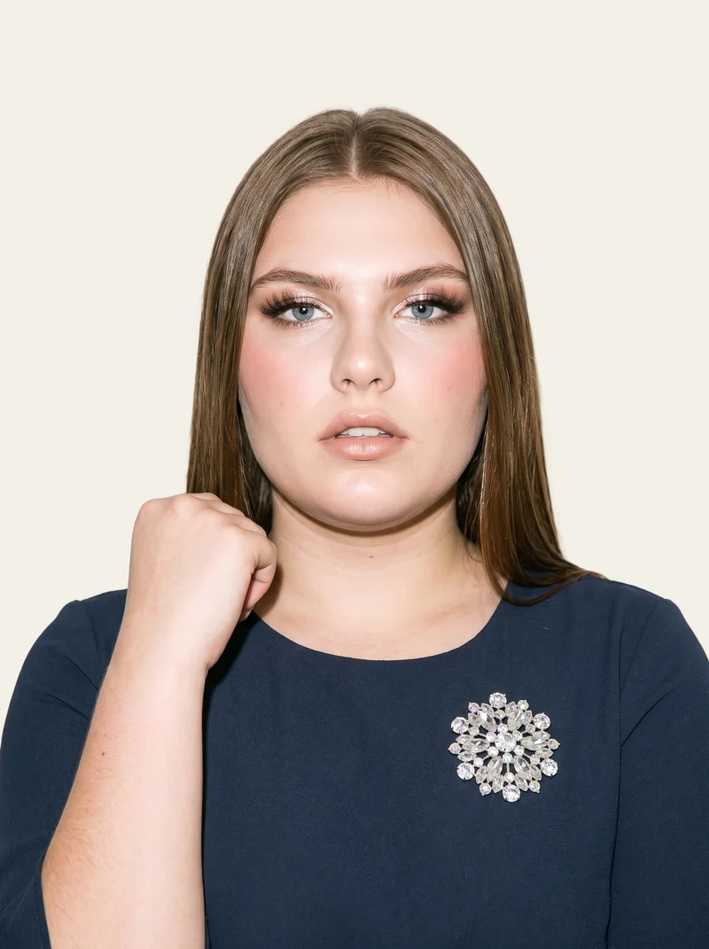 Women's Crystal Brooch, Bust at Front, Studio Cutout lighting