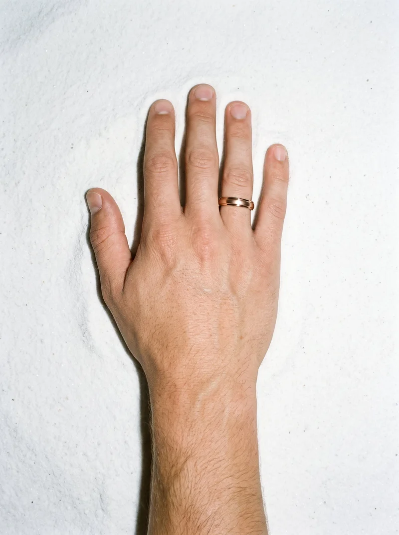 Men's Rose Gold Band, Hand and wrist at Top, Natural E-Commerce lighting
