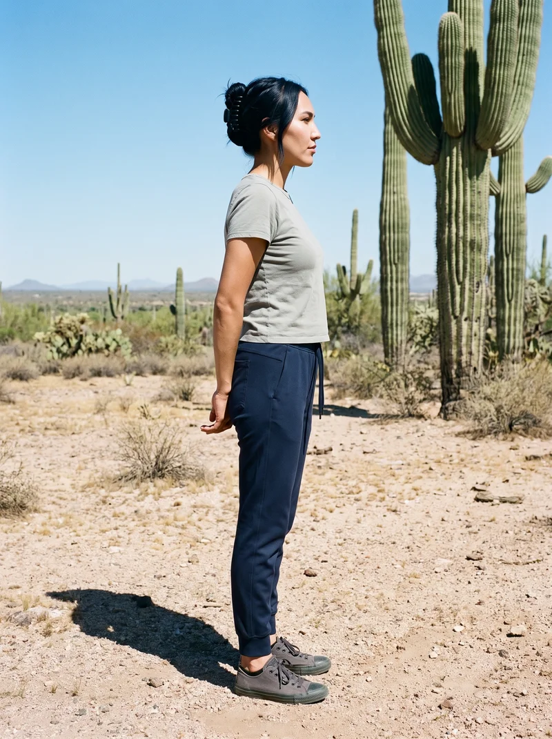 Women's Navy Training Joggers, Environmental at Side, Flash Editorial lighting