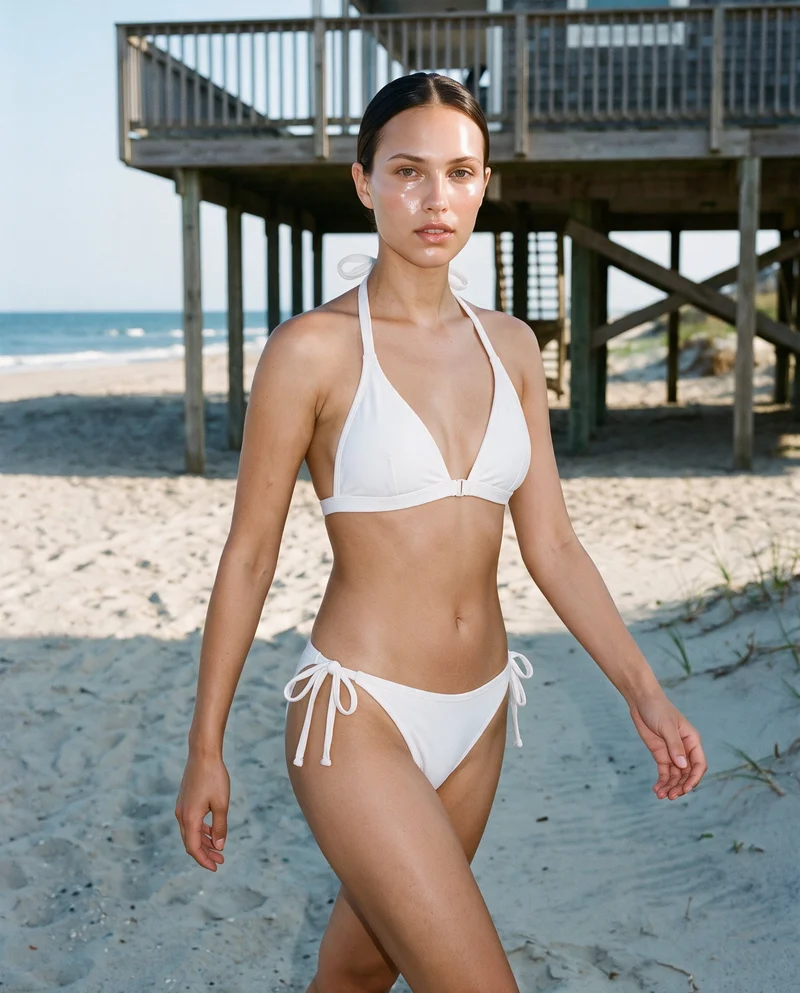 White Halter Bikini, Three-quarter length at Front, Clean Catalog lighting