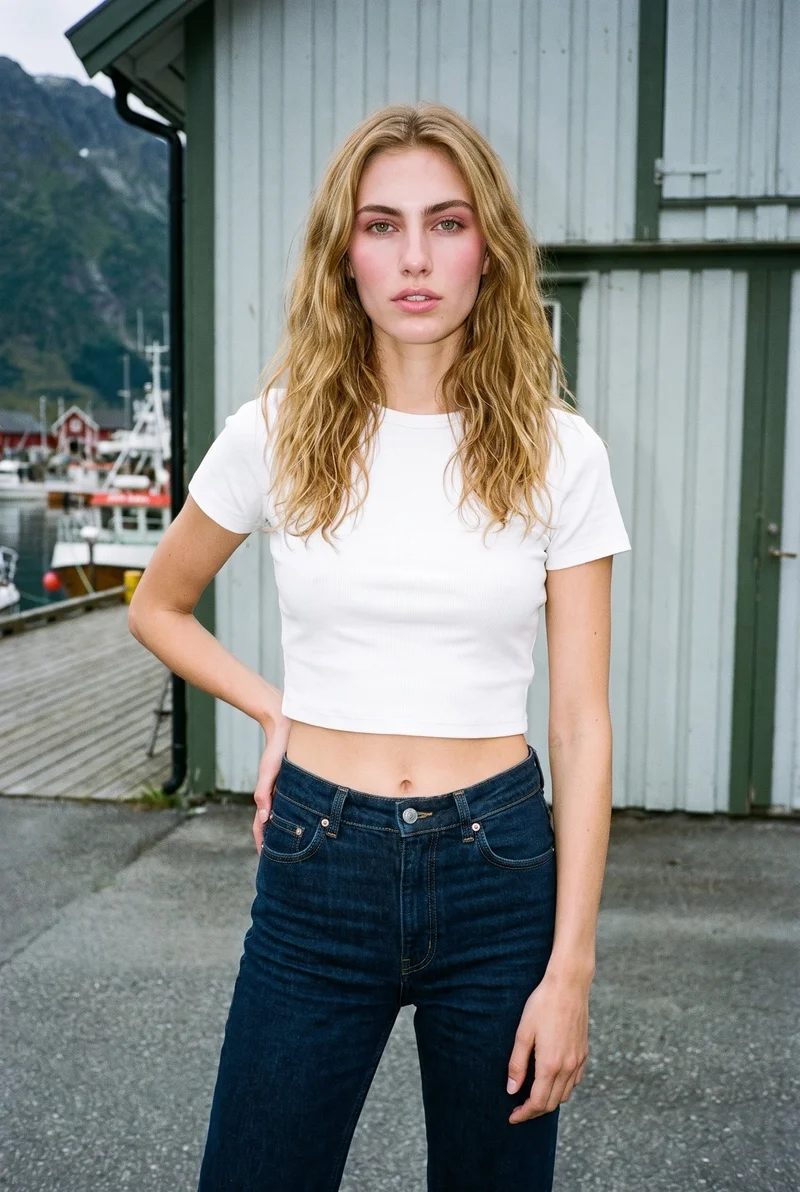 White Ribbed Crop Top, Three-quarter length at Front, Clean Catalog lighting