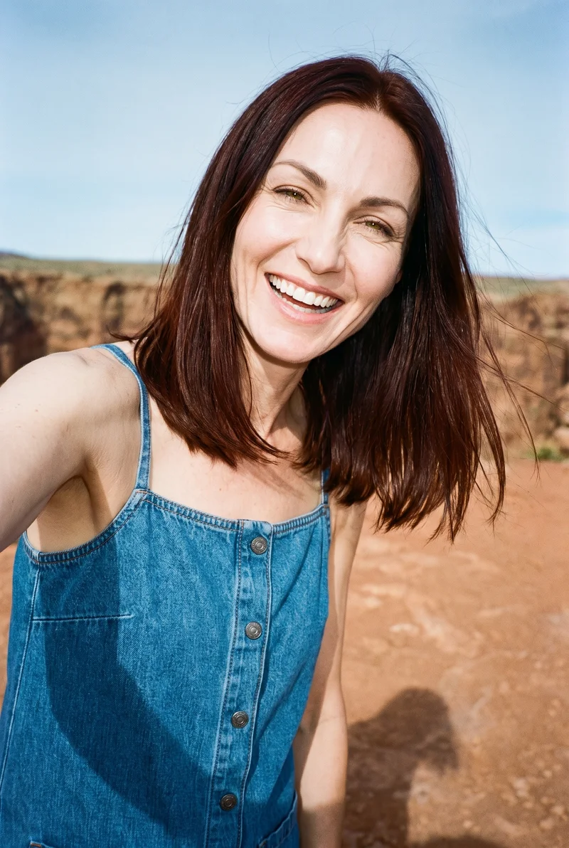 Denim Playsuit, Selfie at Front, Natural E-Commerce lighting