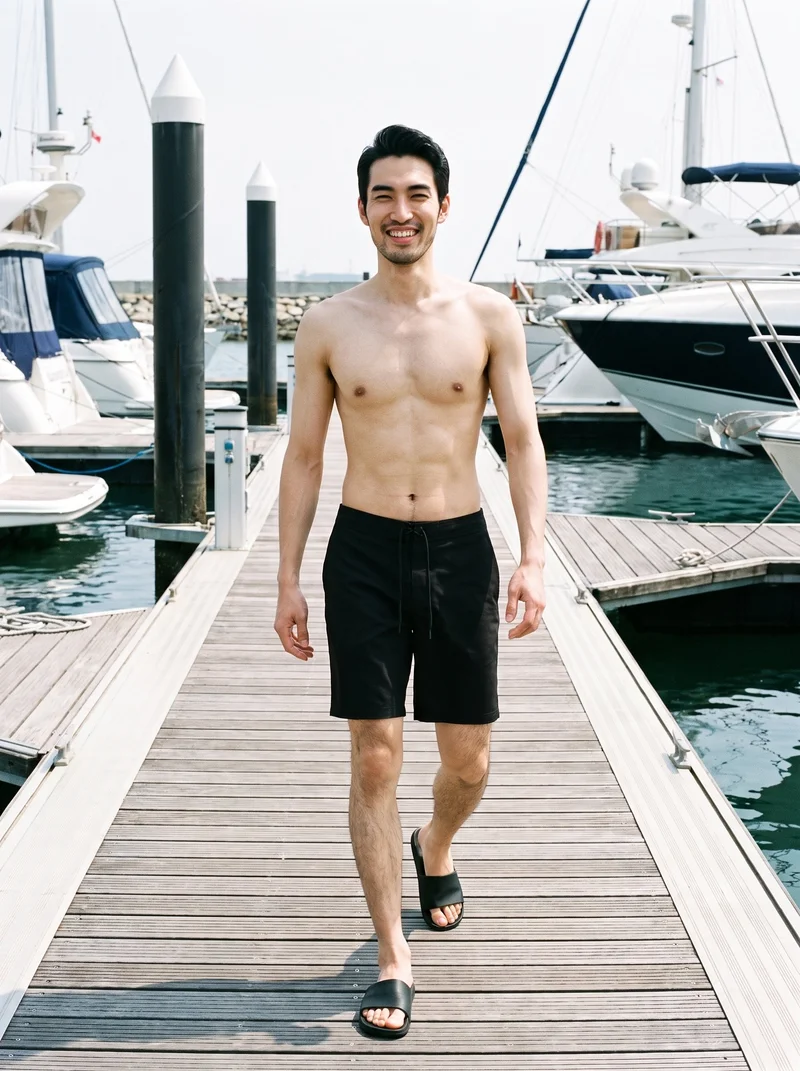 Black Board Shorts, Full body at Front, Natural E-Commerce lighting