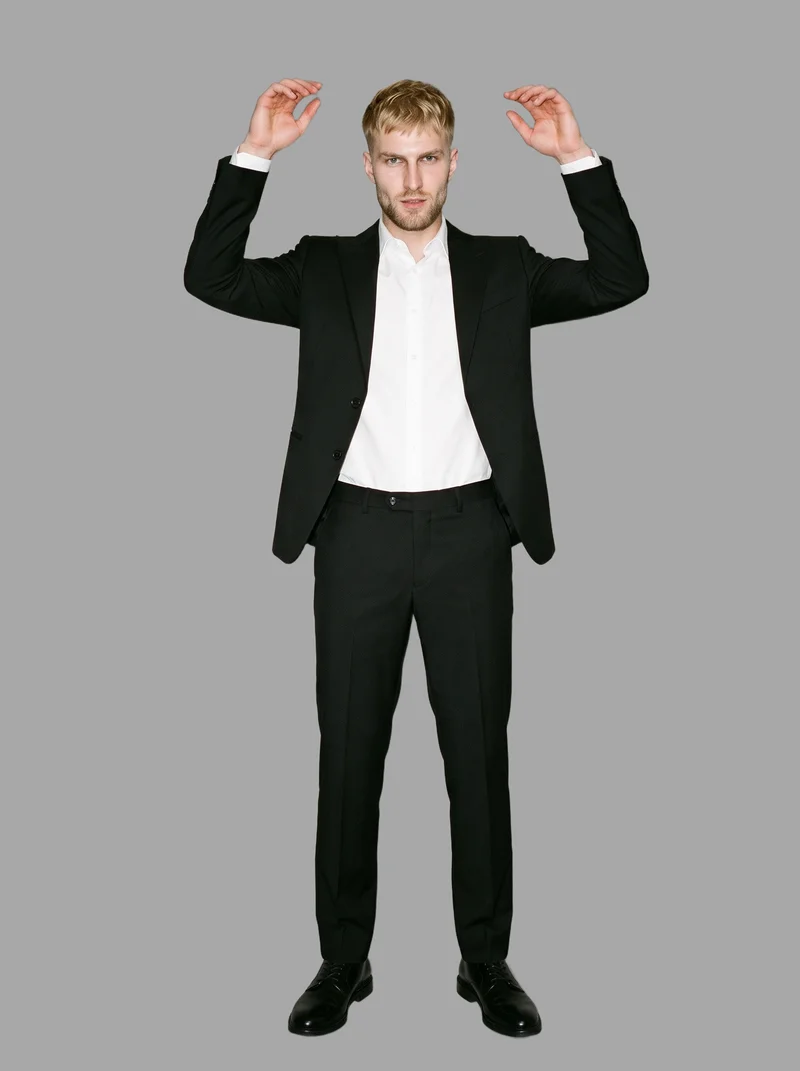 Black Slim-Fit Tuxedo, Full body at Front, Studio Cutout lighting