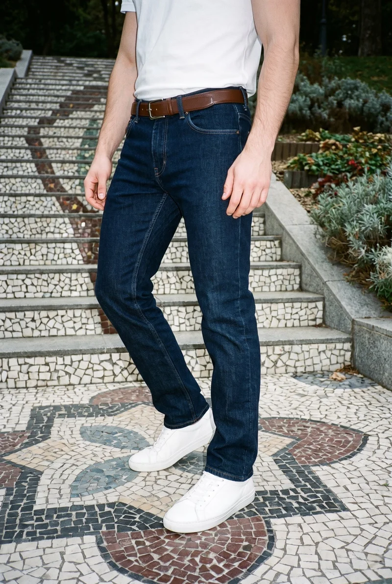 Men's Brown Dress Belt, Lower body at Angled front, Natural E-Commerce lighting