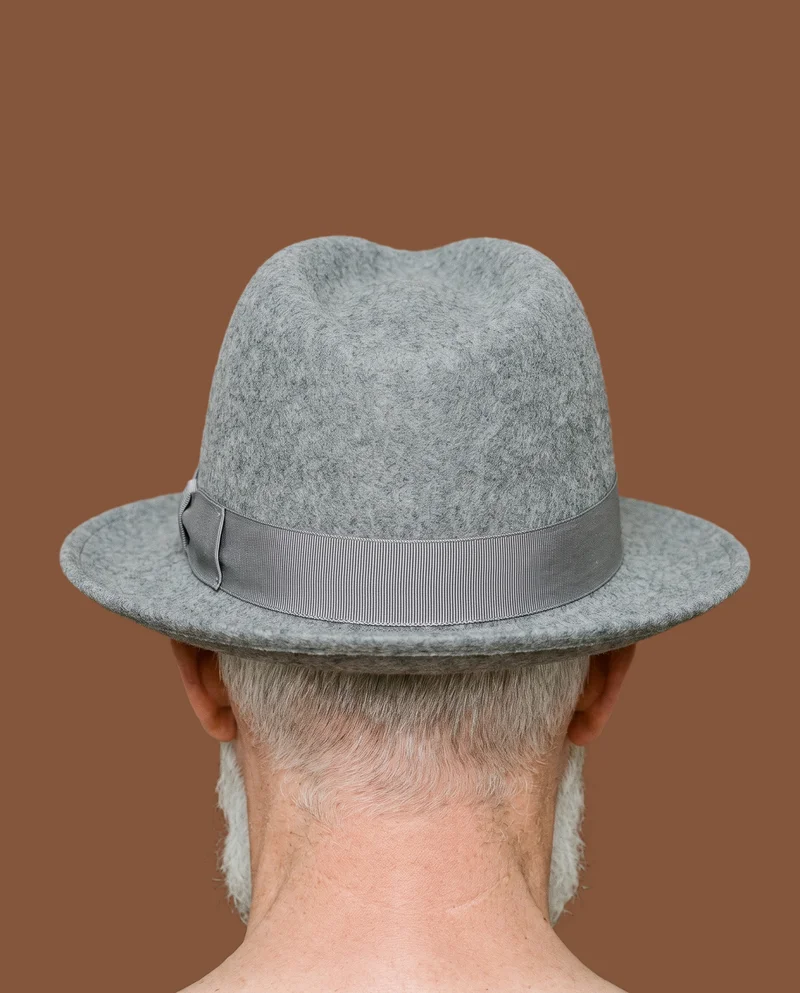Men's Grey Fedora, Head at Back, Studio Cutout lighting