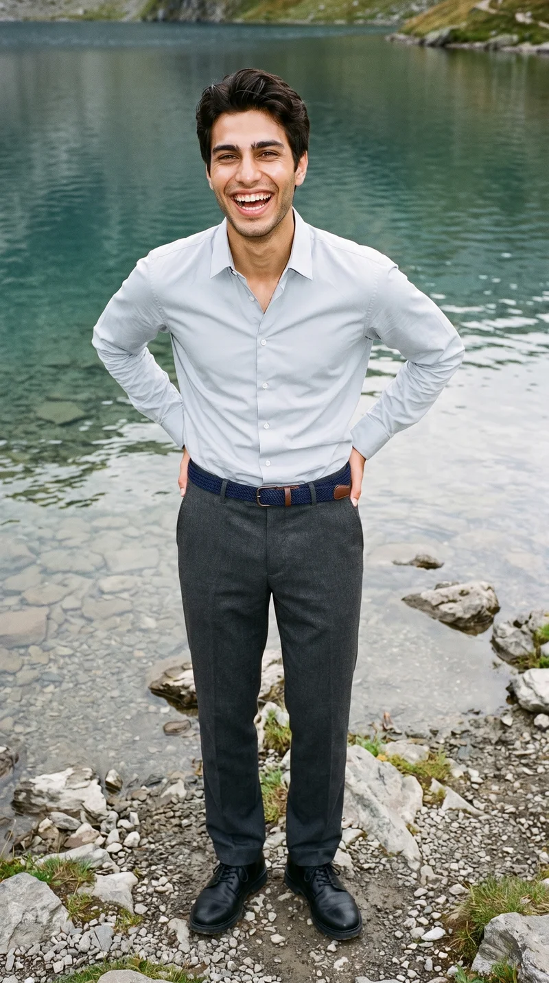 Men's Navy Woven Belt, Full body at Three-quarter, Clean Catalog lighting