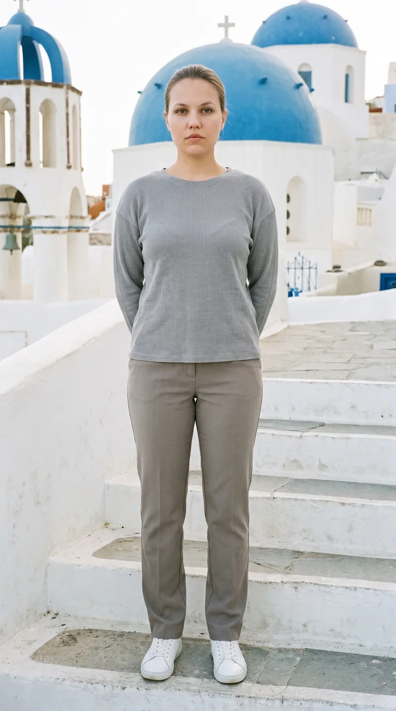Women's Grey Waffle-Knit Long-Sleeve Tee, Environmental at Front, Clean Catalog lighting