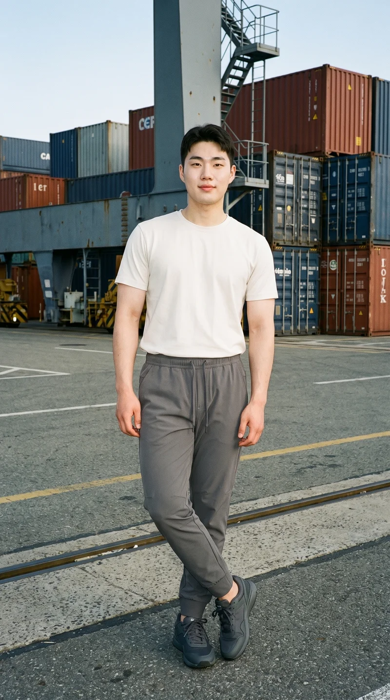Men's Charcoal Tech Joggers, Full body at Three-quarter, Flash Editorial lighting