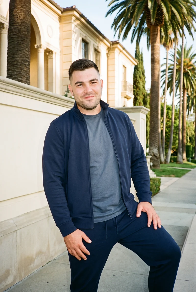 Men's Navy Tracksuit, Three-quarter length at Three-quarter, Clean Catalog lighting