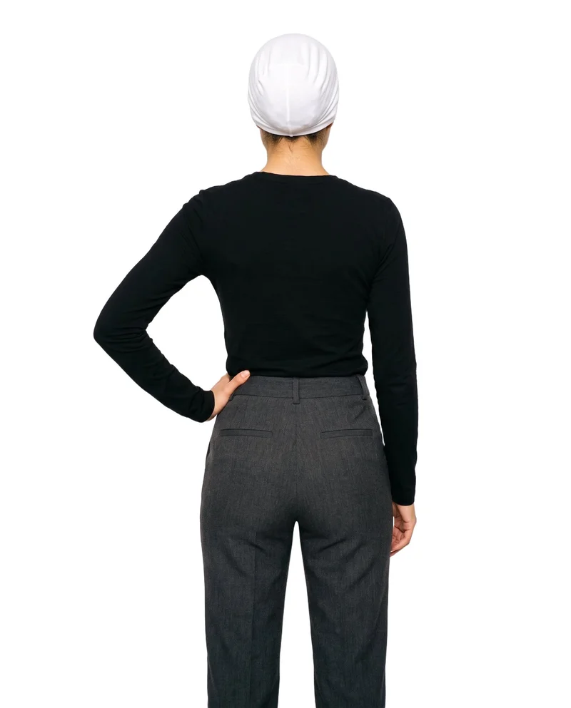 White Modal Underscarf, Three-quarter length at Rear, Studio Cutout lighting