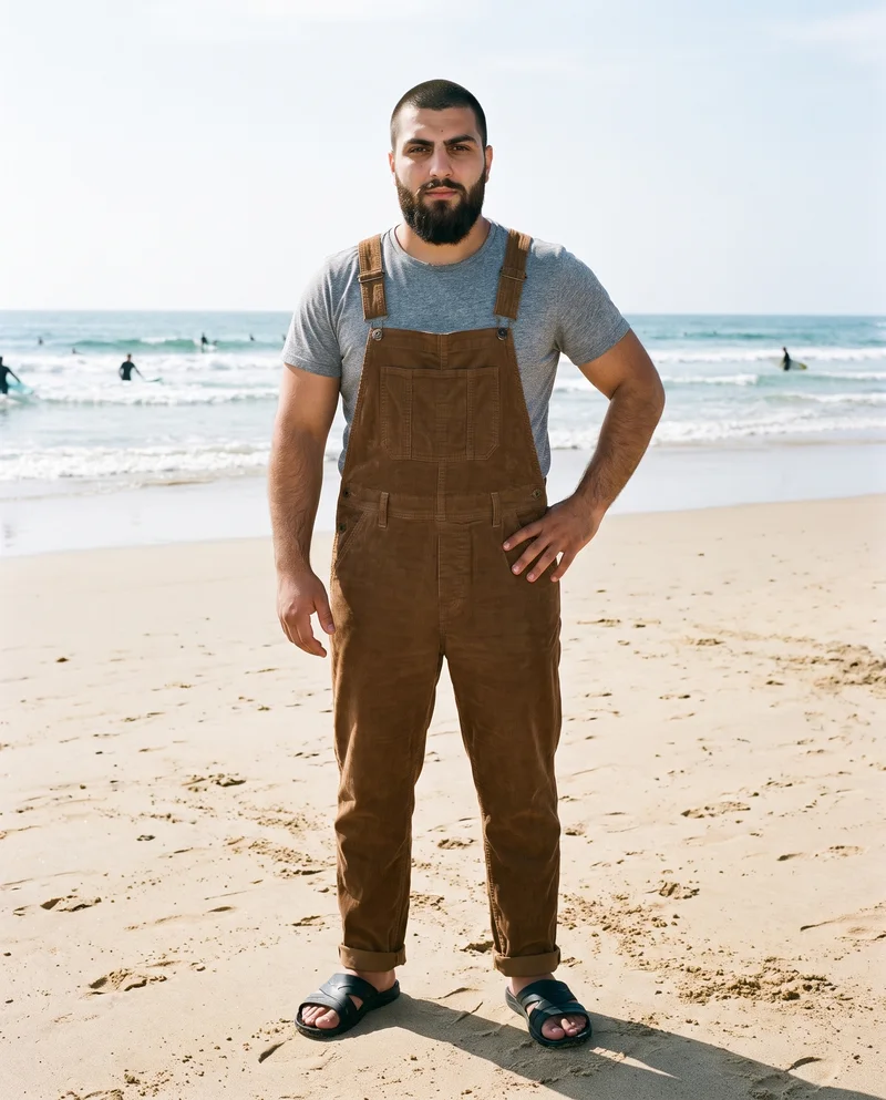 Men's Corduroy Dungarees, Full body at Front, Natural E-Commerce lighting