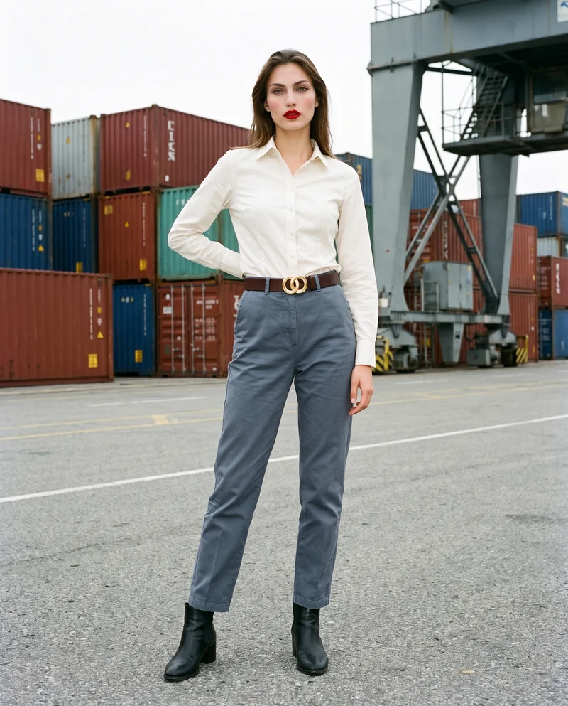 Logo Statement Belt, Full body at Front, Clean Catalog lighting