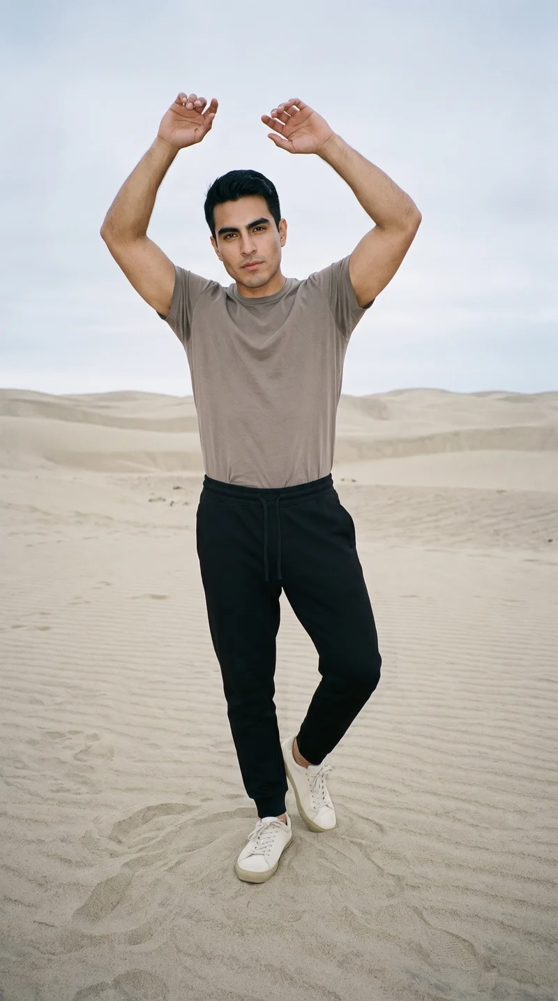 Men's Black Joggers, Full body at Front, Natural E-Commerce lighting