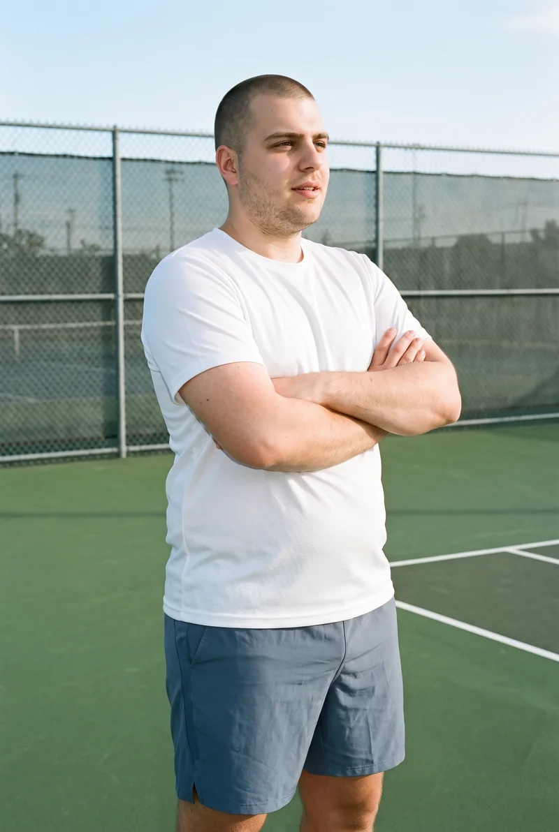 Men's White Mesh Performance Top, Three-quarter length at Three-quarter, Natural E-Commerce lighting