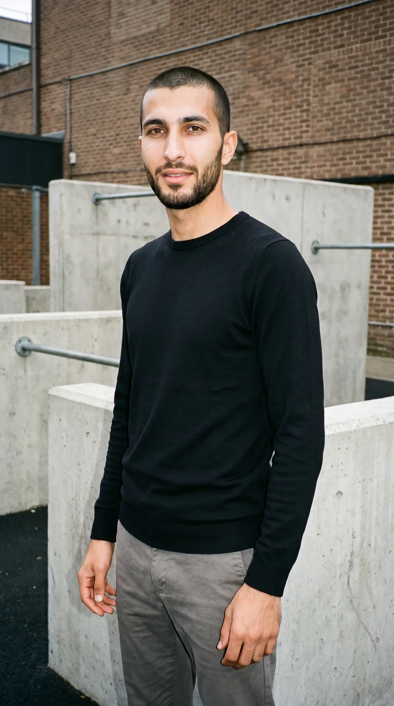 Men's Black Pullover Jumper, Three-quarter length at Three-quarter, Natural E-Commerce lighting