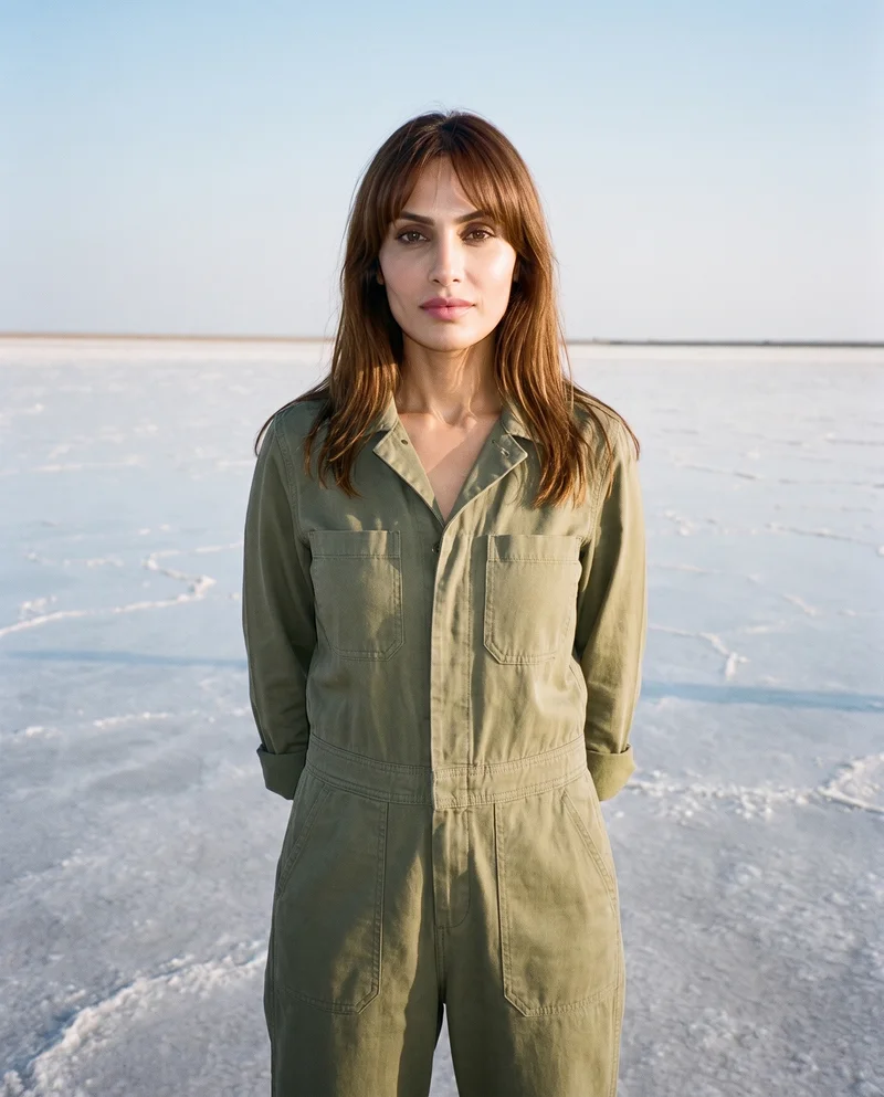 Women's Olive Workwear Boilersuit, Upper body at Front, Natural E-Commerce lighting