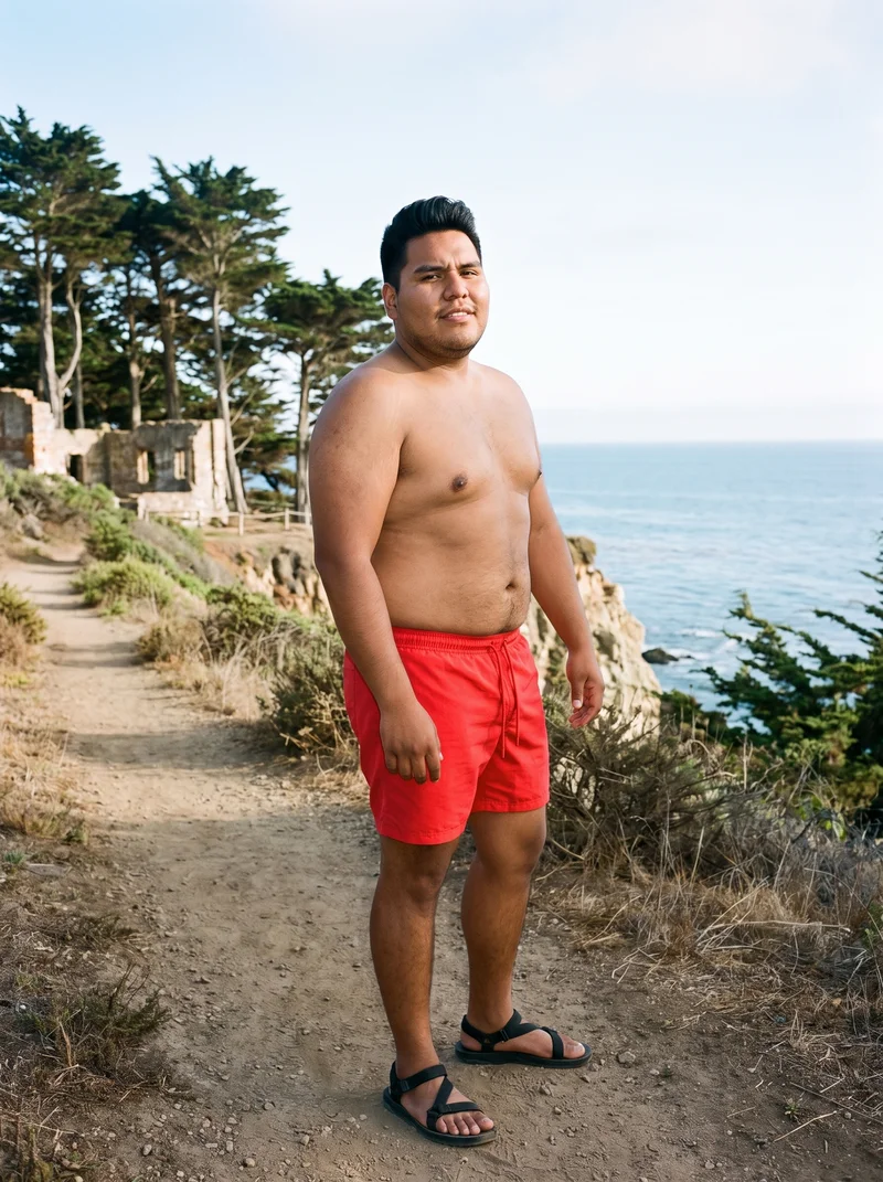 Red Swim Trunks, Full body at Three-quarter, Clean Catalog lighting