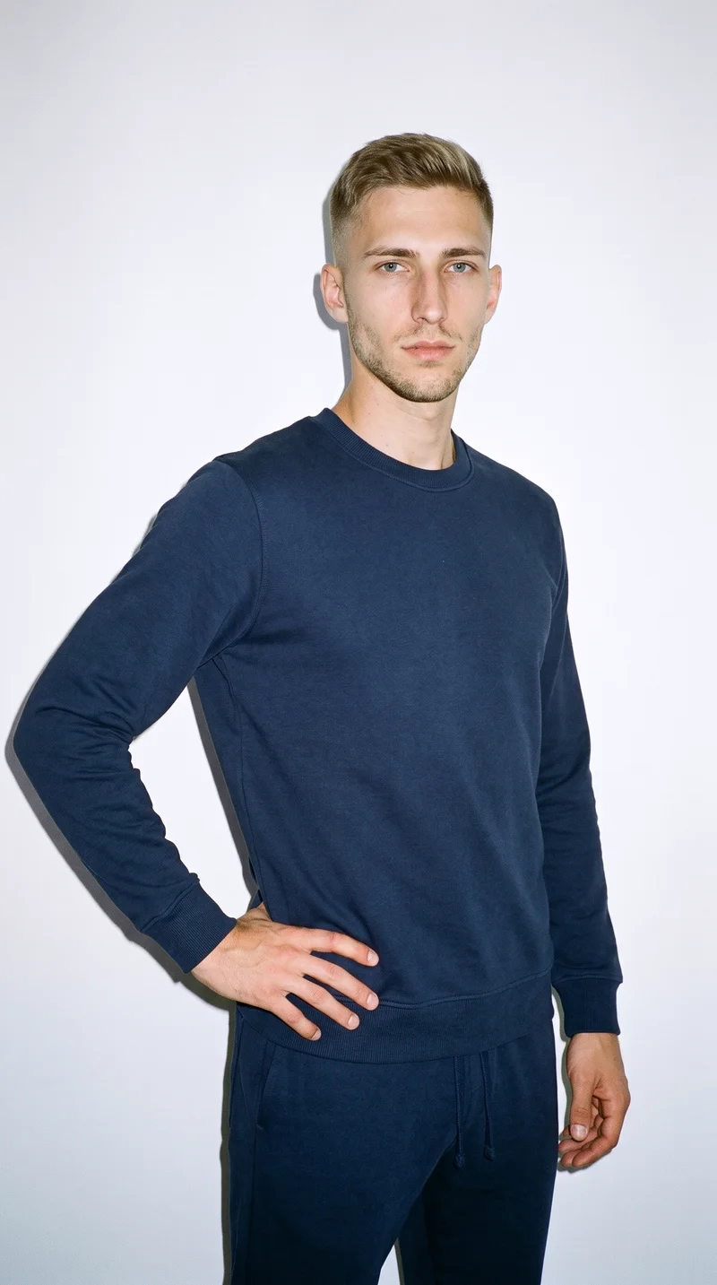 Men's Navy Loungewear Set, Three-quarter length at Three-quarter, Natural E-Commerce lighting