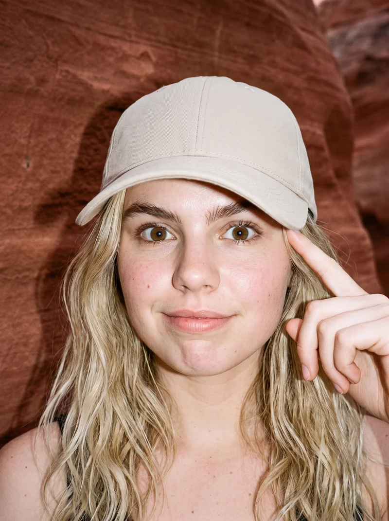 Women's Beige Baseball Cap, Head at Front, Natural E-Commerce lighting