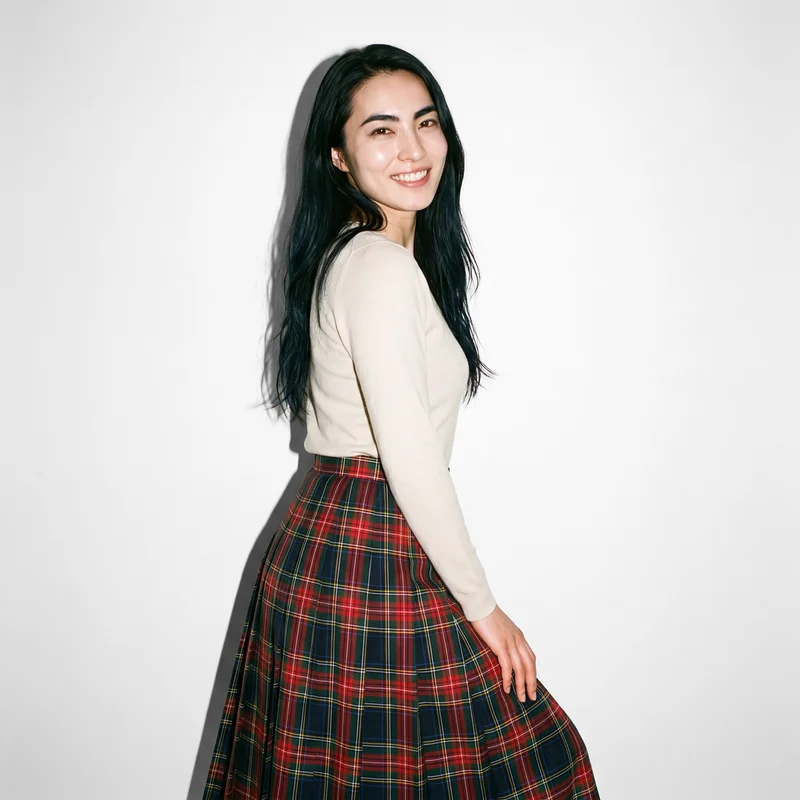 Plaid Pleated Skirt, Three-quarter length at Front, Flash Editorial lighting