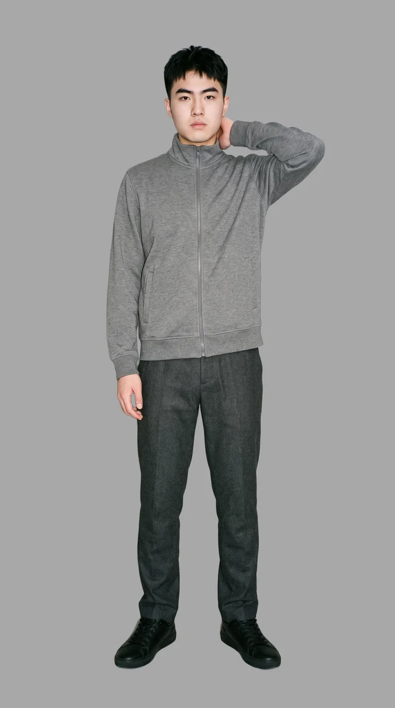 Men's Grey Zip Track Jacket, Environmental at Front, Studio Cutout lighting