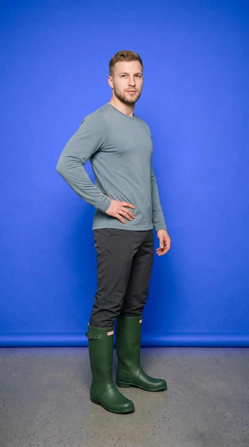 Men's Green Wellington Boots, Full body at Three-quarter, Clean Catalog lighting