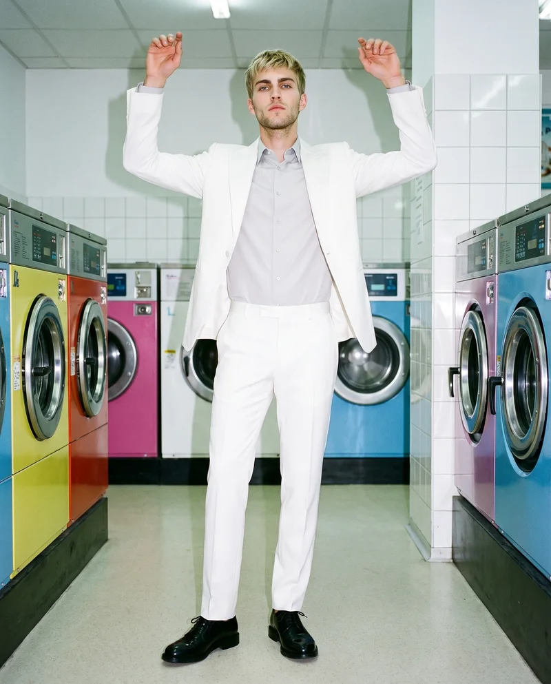White Dinner-Jacket Tuxedo, Full body at Front, Natural E-Commerce lighting