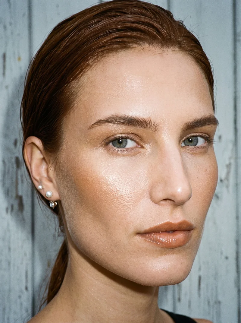 Women's Pearl Stud Earrings, Head at Angled front, Natural E-Commerce lighting