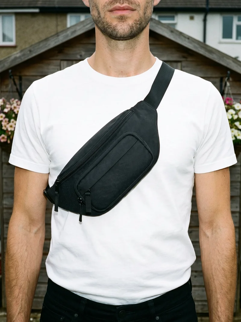 Men's Nylon Bum Bag, Torso at Front, Natural E-Commerce lighting