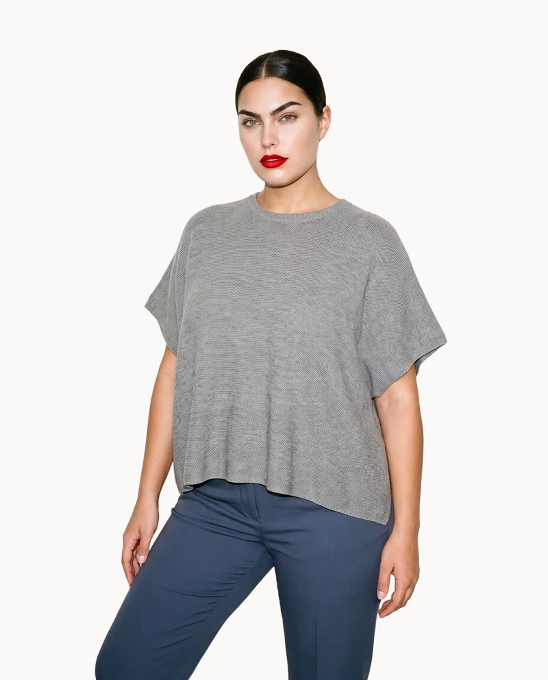 Grey Poncho, Three-quarter length at Three-quarter, Studio Cutout lighting