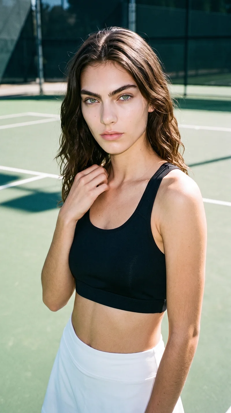 Black High-Impact Sports Bra, Upper body at Three-quarter, Flash Editorial lighting