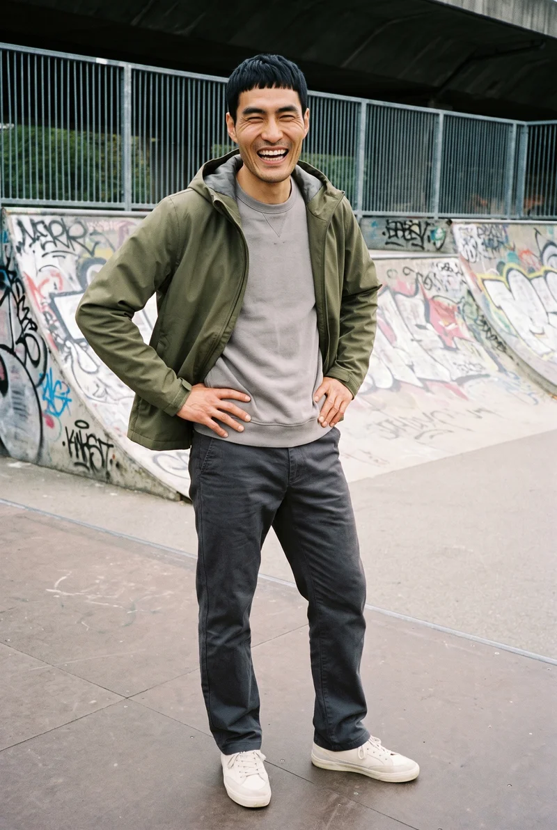 Men's Green Waterproof Jacket, Full body at Three-quarter, Clean Catalog lighting