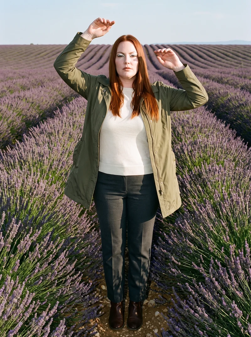 Women's Olive Packable Raincoat, Full body at Front, Flash Editorial lighting