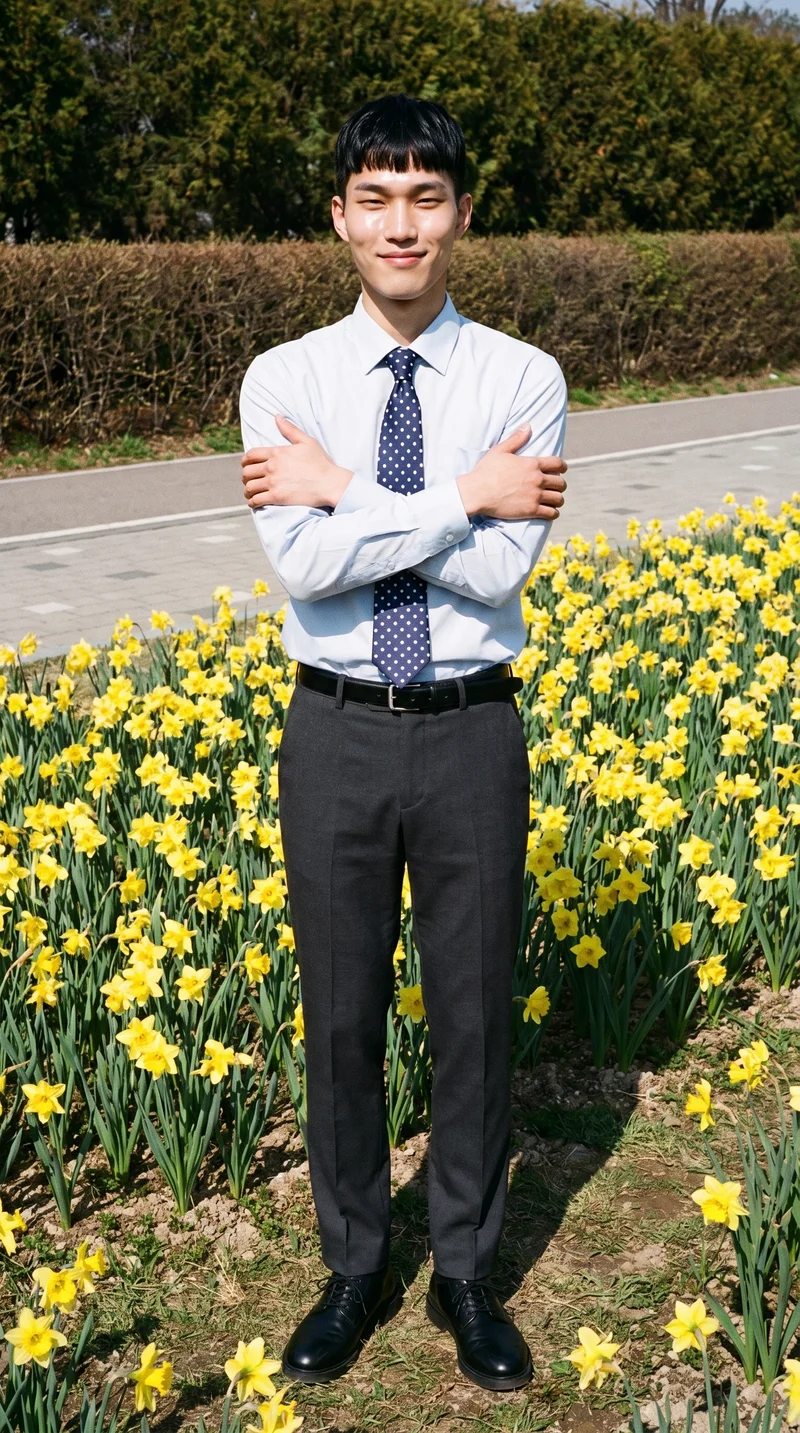 Polka-Dot Tie, Full body at Front, Flash Editorial lighting