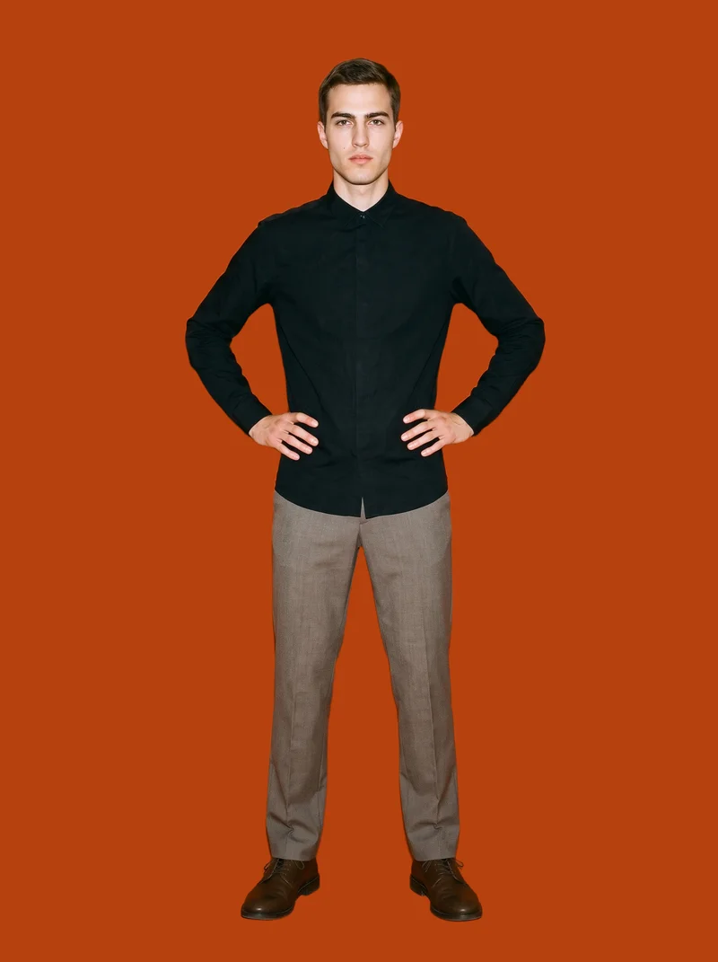 Black Grandad Shirt, Full body at Front, Studio Cutout lighting