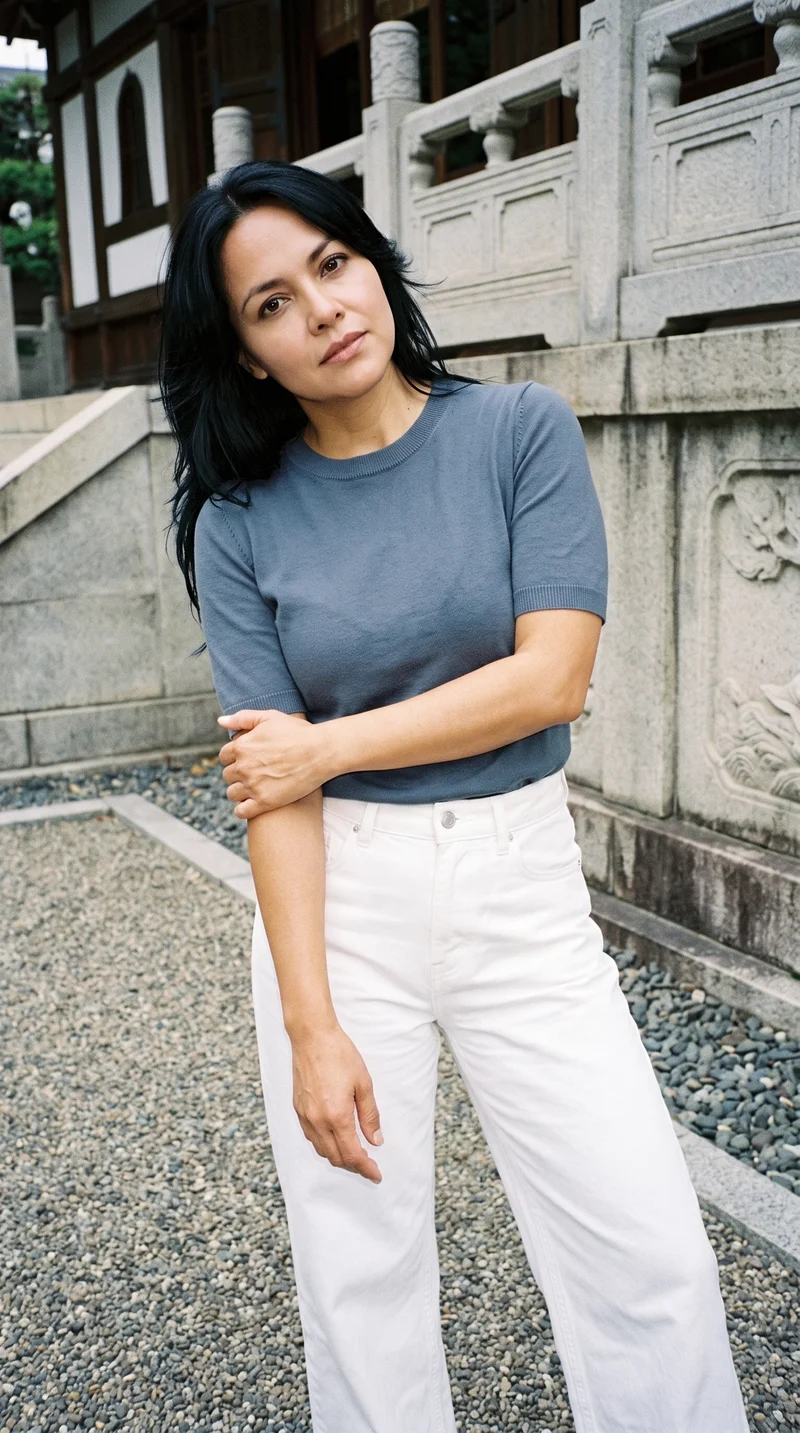 Women's White Wide-Leg Jeans, Three-quarter length at Three-quarter, Clean Catalog lighting