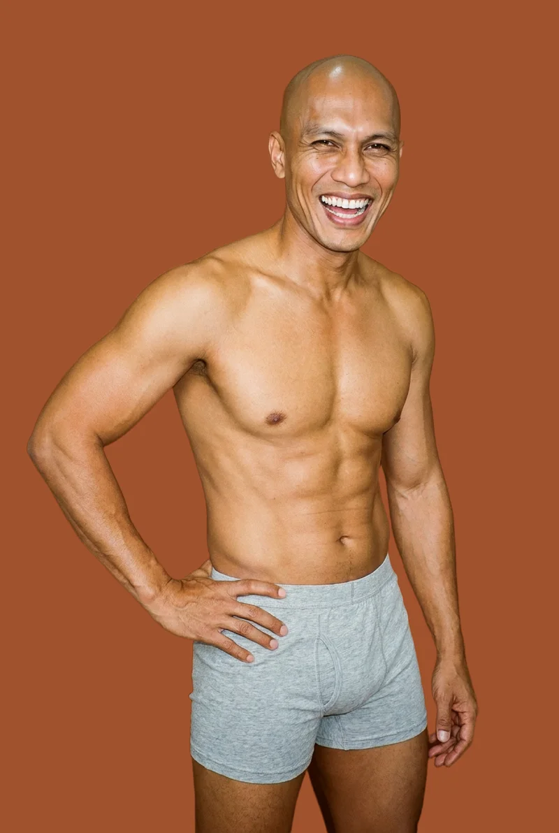 Grey Marl Boxers, Three-quarter length at Three-quarter, Studio Cutout lighting