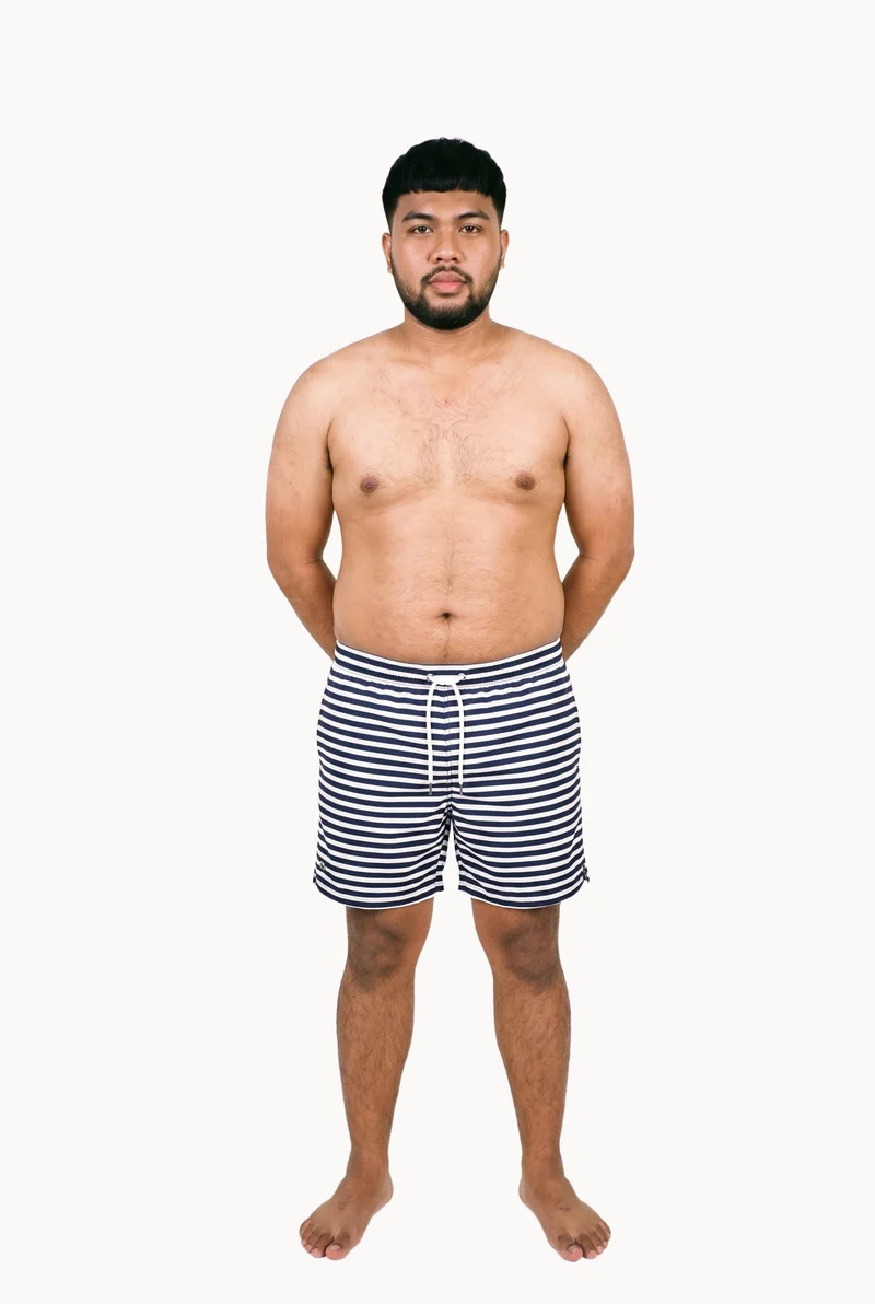 Striped Swim Shorts, Full body at Front, Studio Cutout lighting