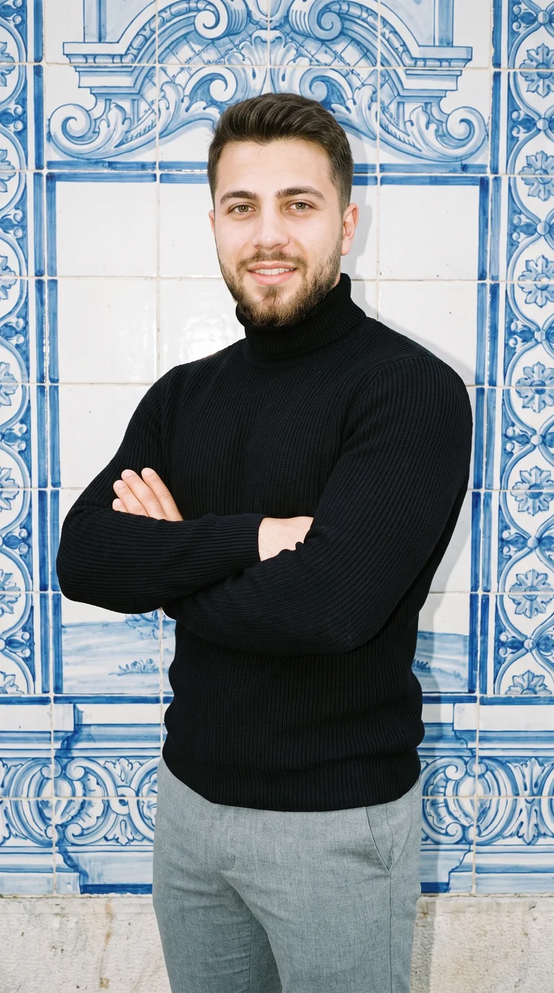 Men's Black Turtleneck, Three-quarter length at Three-quarter, Natural E-Commerce lighting