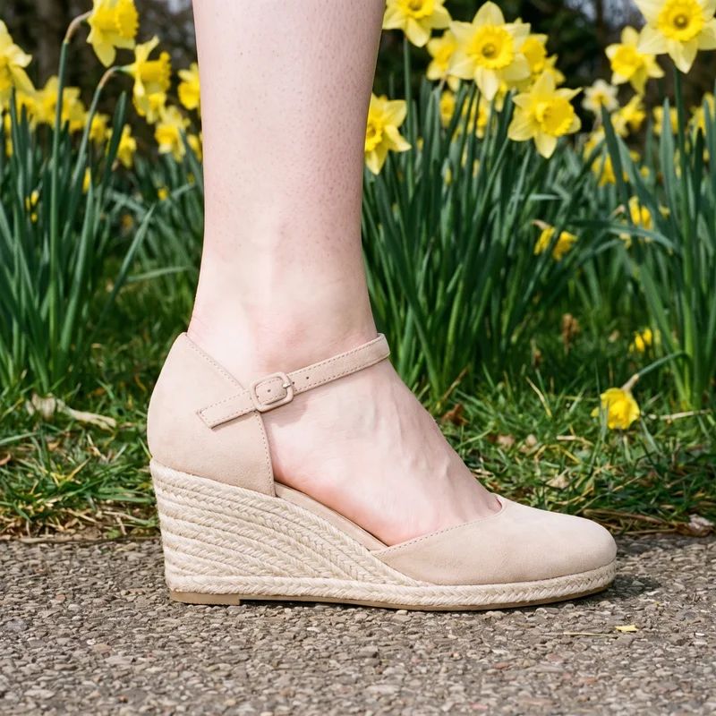 Nude Wedges, Ankle at Side, Natural E-Commerce lighting
