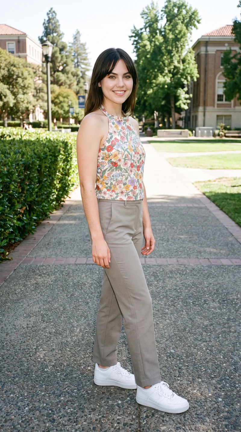 Floral Print Halter Top, Full body at Three-quarter, Clean Catalog lighting