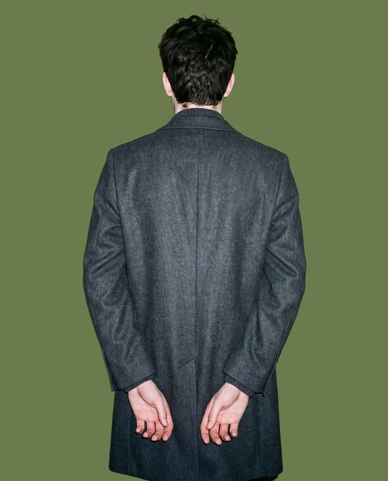 Men's Charcoal Overcoat, Three-quarter length at Back, Studio Cutout lighting