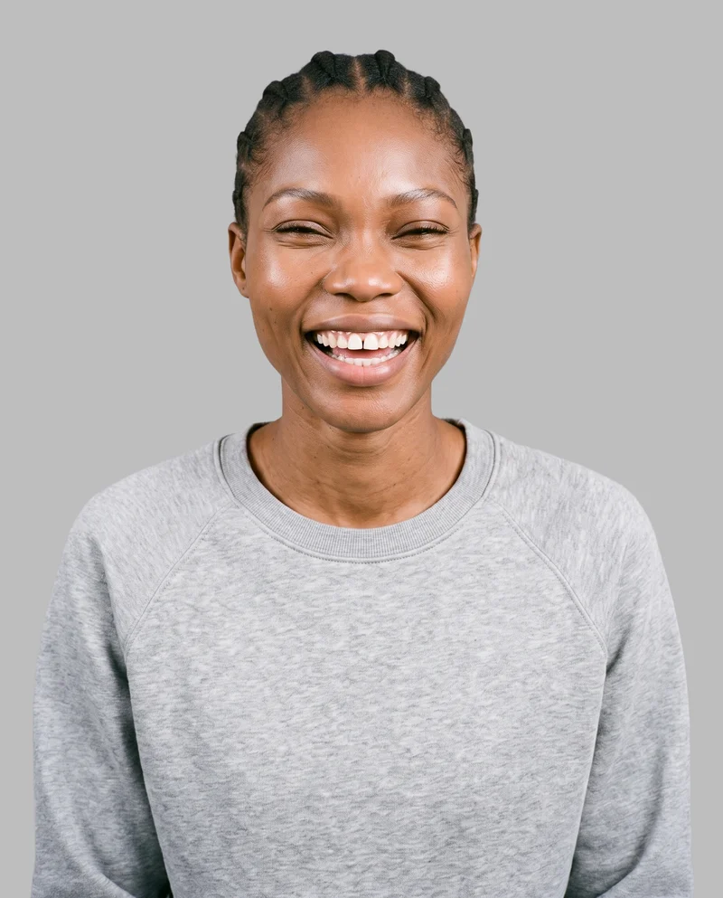Women's Grey Crewneck Sweatshirt, Bust at Front, Studio Cutout lighting