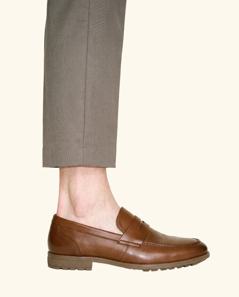 Men's Brown Penny Loafers, Ankle at Side, Studio Cutout lighting