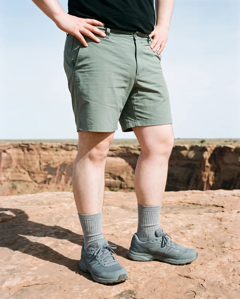 Men's Grey Ribbed Crew Socks, Lower body at Three-quarter, Flash Editorial lighting