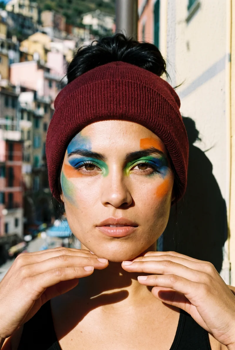 Women's Burgundy Beanie, Head at Front, Flash Editorial lighting